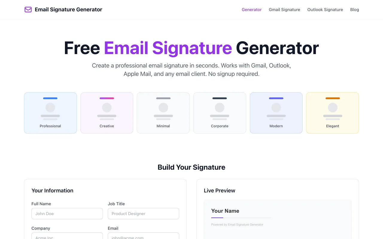 Email Signature Generator preview